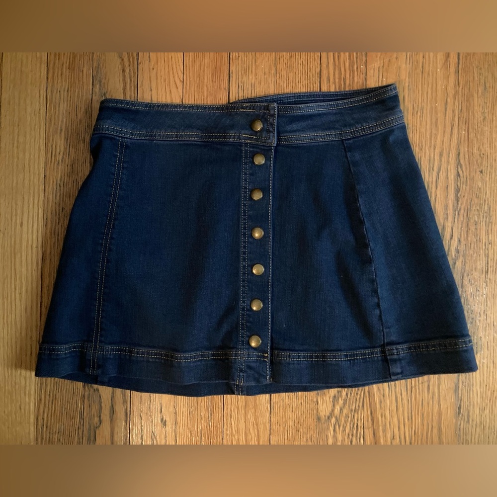 Free People denim snap mini skirt
